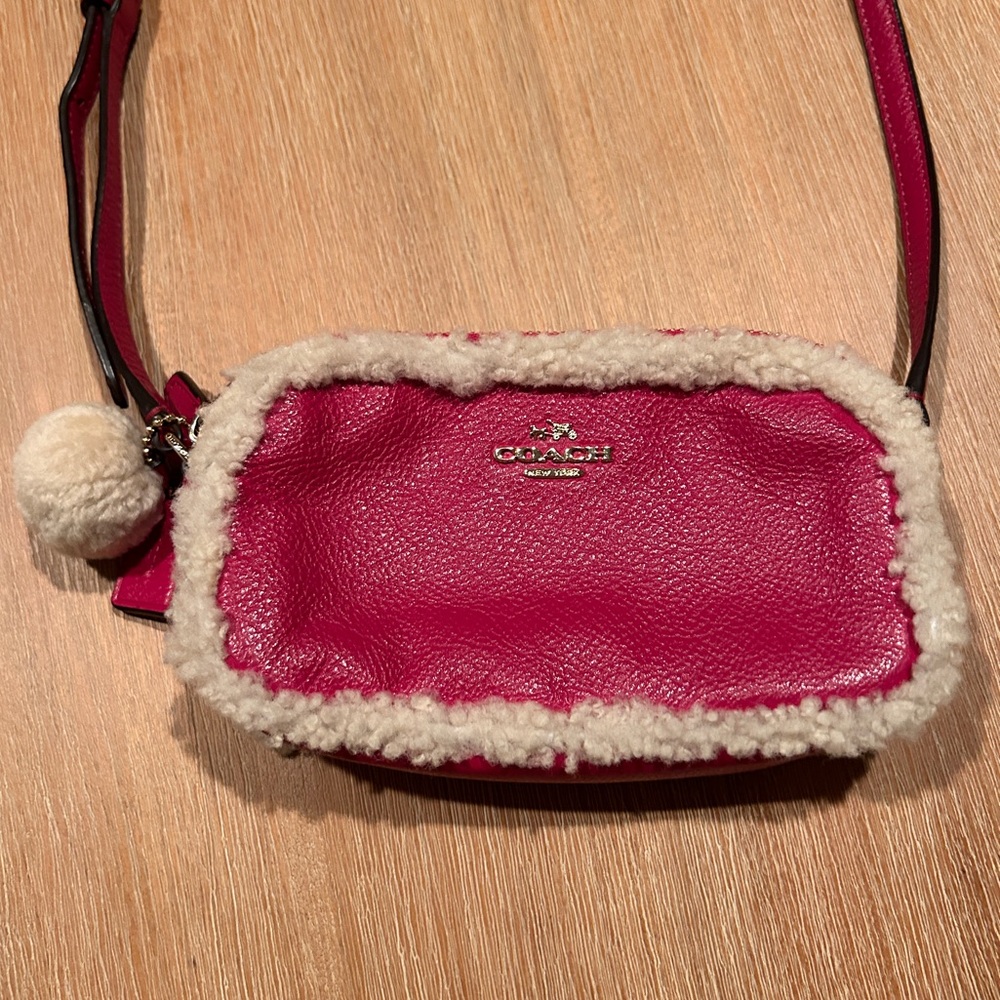 Coach Pink Sherpa-Lined Crossbody Purse - Cozy and Chic